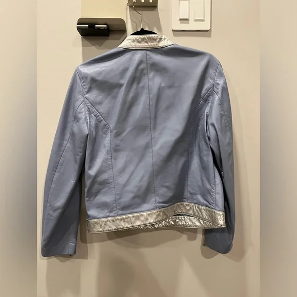 Silver & Blue Leather Racing Jacket - Picture 6 of 9